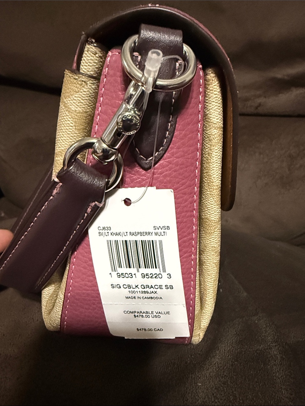 Coach Pink Leather Flap Signature Canvas Shoulder Bag with Brown Trim - Picture 4 of 6